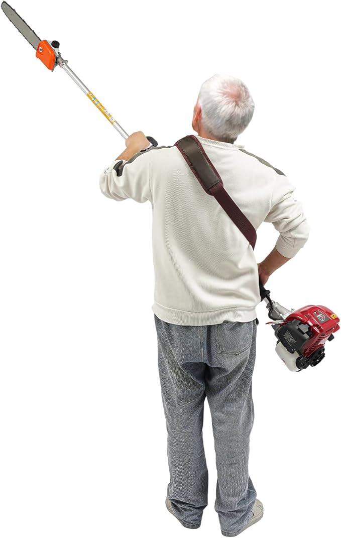 4-Stroke Gas Powered Tree Trimmer, 43CC Weed Wacker 4.92FT Telescopic Rod Gas Trimmer for Yard Garden Sawing Branches Lawn Trimmer with Goggles & Handle & Shoulder Strap