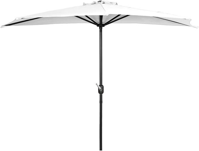 WO Home Furniture 9 ft Half Market Outdoor Umbrella With Sturdy Half Base included, Polyester Canopy, All Weather and UV Resistant for your Patio, Awning, Window, Garden, Balcony, White