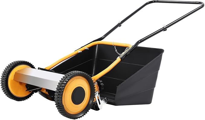 14" Lawnmower, 5 Blade Wheeled Lawn Mower with 0.47-1.65 in Adjustable Mowing Height Hand Push Lawn Mowers with Grass Catcher for Leaves and Grass