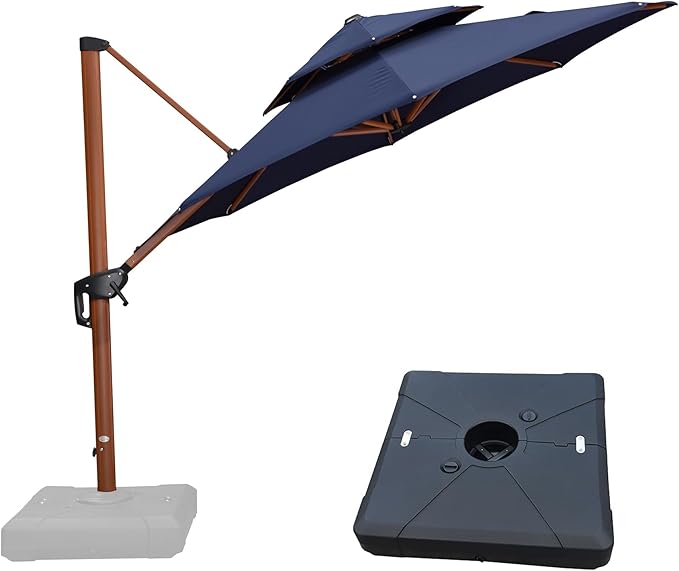 PURPLE LEAF Navy Blue 10ft Patio Umbrella with Base, Windproof and UV Resistant