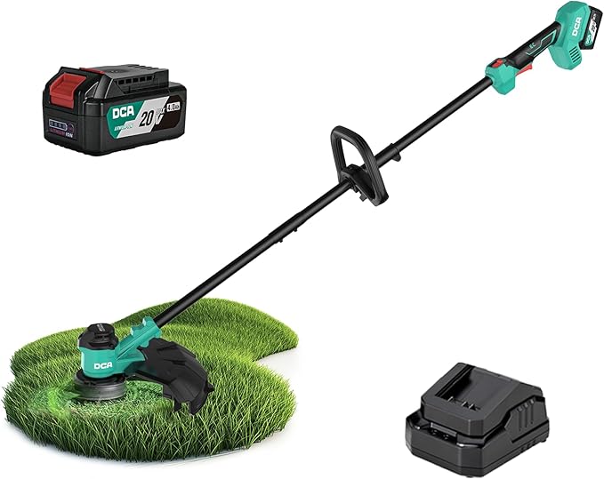 DCA 20V 14" String Trimmer Cordless, 3-in-1 Brushless Weed Eater with Auto Feed, 2-Speed Electric Grass Trimmer with Dual Safety Switch, includes 4.0Ah Battery & Charge, Shoulder Strap for Garden Tool