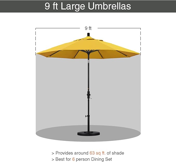 California Umbrella 9' Round Aluminum Outdoor Deck, Pool or Patio Umbrella, Crank Lift, Auto Tilt, Bronze Pole, Lemon Olefin