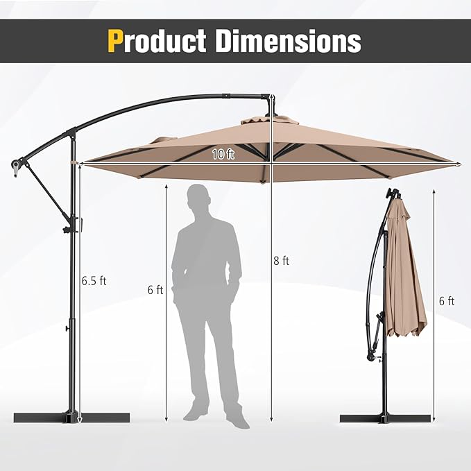 Tangkula 10 FT Patio Offset Umbrella, Hanging Cantilever Umbrella w/X-shaped Base & 360° Rotation, Smooth Crank Handle, Vented Top, Outdoor Market Umbrella for Backyard, Deck (Coffee)
