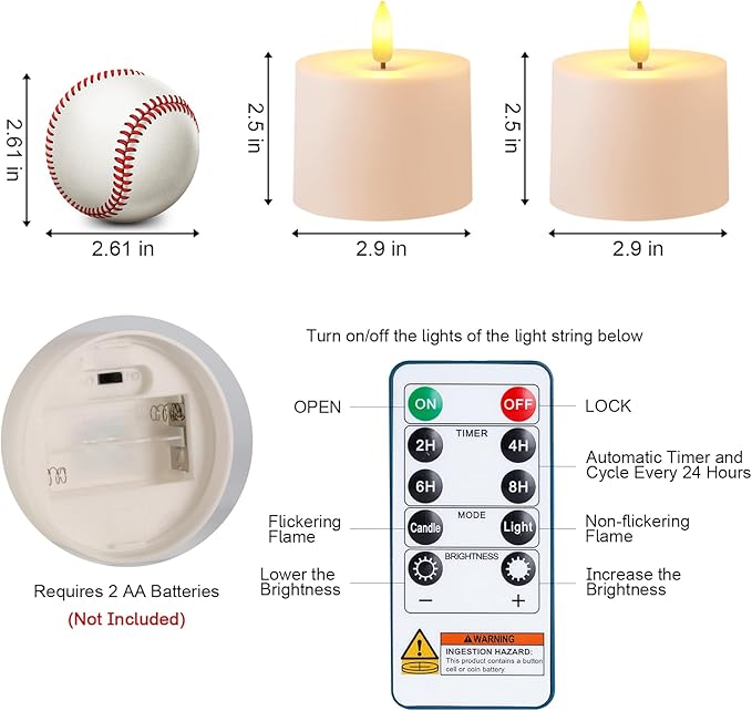 Raycare 3"x2.5" White Outdoor Waterproof Flameless Candles with Remote and Timer, Realistic LED Candles, Battery Operated Electric Fake Pillar Candles for Porch, Patio, Garden, Set of 2