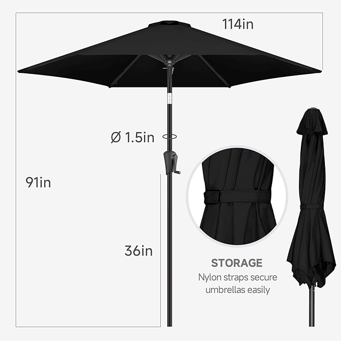 FLAME&SHADE 10ft Patio Umbrella - Outdoor Umbrella with 6 Sturdy Ribs, Push Button Tilt and Crank, UV Protection Table Market Umbrella for Pool, Porch，Garden, Deck, Backyard(Black)