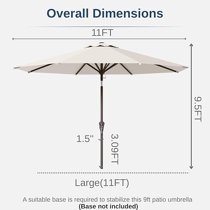 11FT Patio Umbrella, Outdoor Umbrella with with 8 Sturdy Fiberglass Ribs,Market Table Umbrella with Push Button Tilt and Crank,Suit for Backyard,Garden,Pool,Deck(Creamy-white)