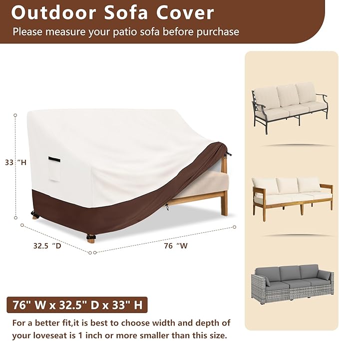 Outdoor Couch Cover,Heavy-Duty Waterproof Outdoor Sofa Cover,All-Weather Patio Furniture Covers for Loveseats & Benches (Beige,Fits 76" W x 32.5" D x 33" H)