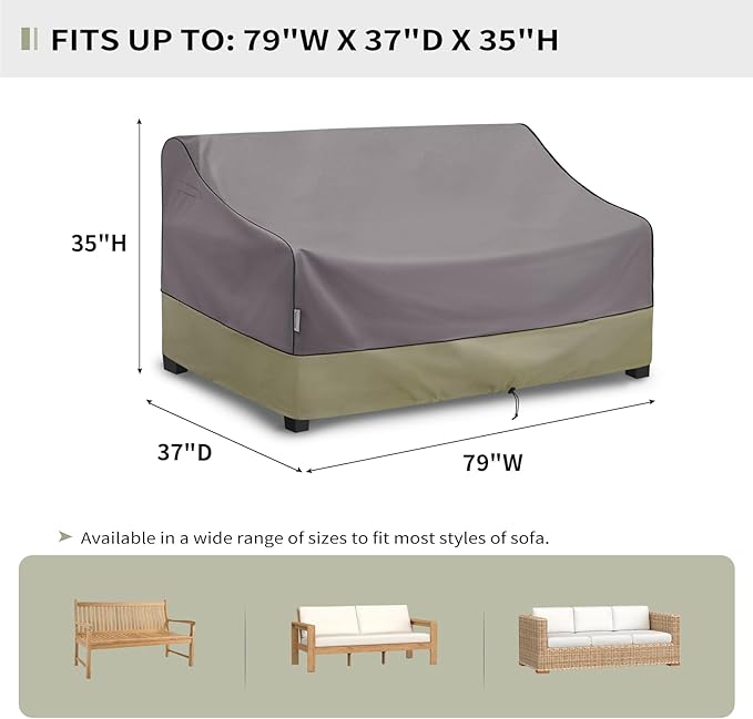KylinLucky Heavy Duty Patio Sofa Cover 79 x 37 x 35 inches, Waterproof 3-Seater Outdoor Couch Cover for Loveseat & Bench with Air Vents, All-Weather Black Furniture Protector