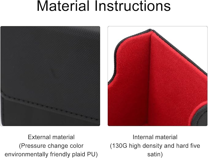 Zunate Card Deck Box with Magnetic Flap Lid, Large Capacity PU Leather Storage Box/Cover for Game Cards and Tarot Cards, Black, Holds Up to 100 (Black Red)