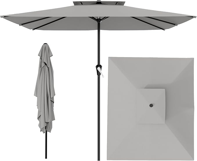 AreShark 8'x10' 2 Tiers Rectangular Patio Umbrella - Outdoor Umbrella Waterproof UV Protection, Market Table Umbrella w/Crank for Pool, Backyard, Deck(Light Gray)