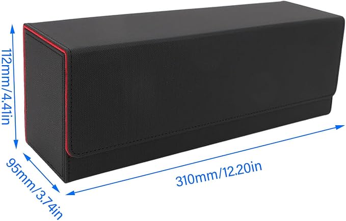 Card Storage Box, PU Leather Magnetic Closure Deck for 400+ Cards with Felt Lining, Elegant Design for Game Tarot Cards Storage (Black Red)