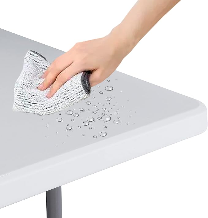 8 FT Folding Table, Fold in Half, Heavy Duty Portable w/Handle Plastic for Picnic Party Camping Dining Indoor Outdoor - Lightweight White