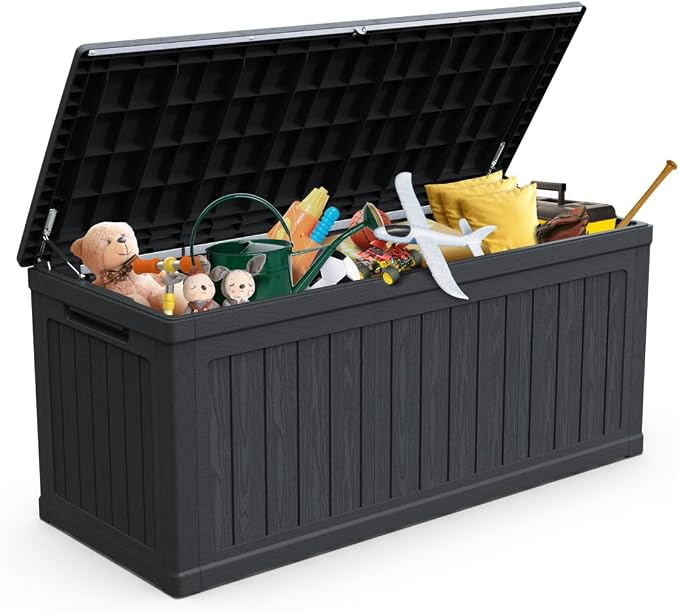 260 Gallon Large Outdoor Storage XXL Deck Box for Patio Furniture, Outdoor Cushions, Garden Tools and Sports/Pools Equipment, Waterproof Resin, Lockable, Black