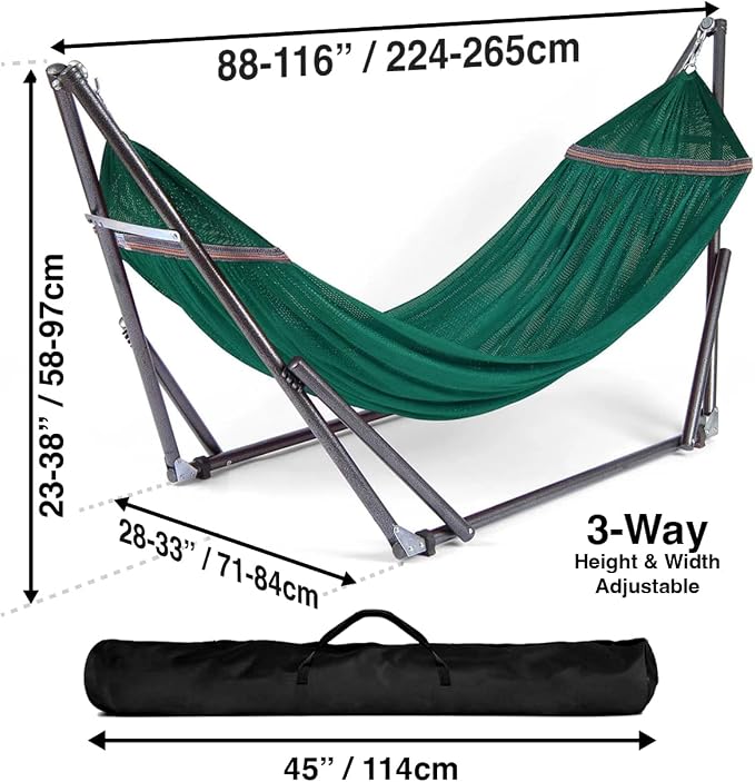 Best Home Fashion Portable Hammock with Collapsible Steel Stand, 450 lbs Capacity, No Tools Assembly, Carrying Bag Included, Perfect for Indoor Outdoor Backyard Patio Camping Beach, Green
