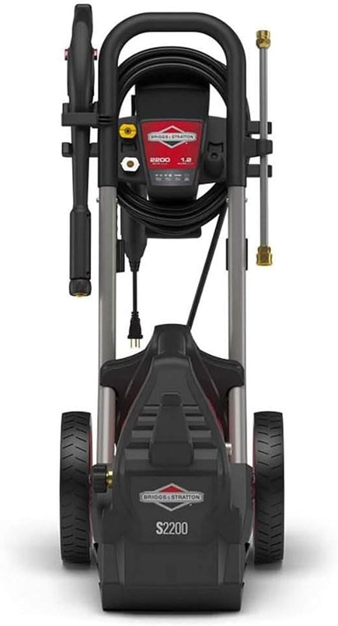 Briggs & Stratton 2200 Max PSI/1.2 Max GPM Electric Pressure Washer with 25 ft. Hose, 4 Spray Nozzles, Instant Start/Stop System and 9 Inch Wheels