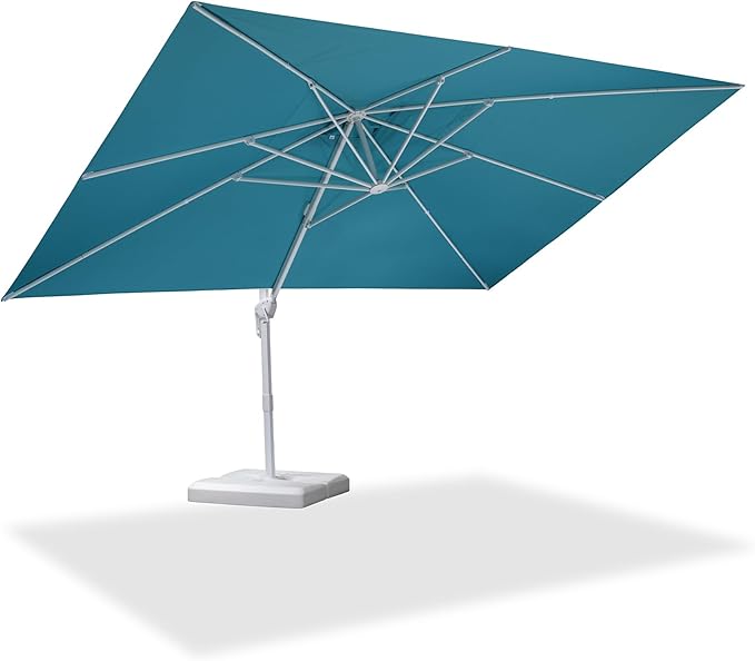 PURPLE LEAF 10' × 13' Patio Umbrella White Cantilever Umbrella Aluminum Square Outdoor Offset Umbrella Hanging Windproof with 360° Rotation for Garden Deck Pool, Turquoise