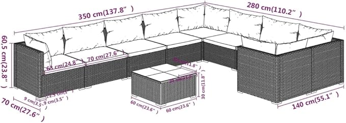 10 Piece Patio Lounge Set with Cushion, Piece Patio Set Outdoor Patio Sectional Furniture Conversation Sets Patio Lounge Set s Poly Rattan Brown