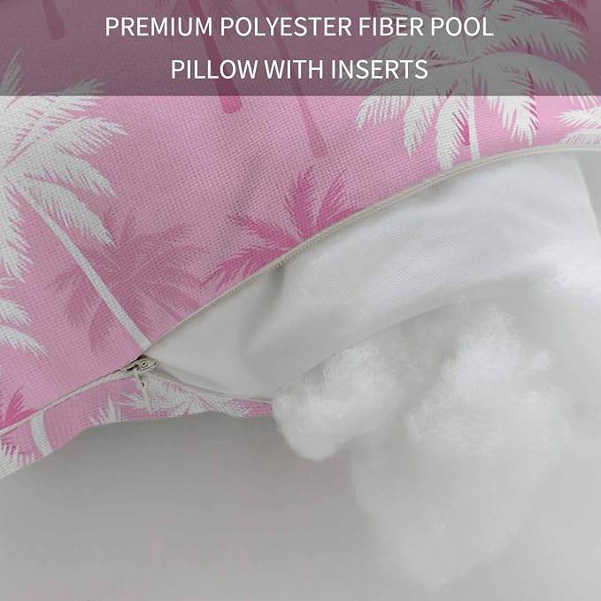 Tropical Palm Tree Outdoor Pillows for Chaise Lounge Chair Beach Headrest Pillow Set of 2 Waterproof Lumbar Pillows with Insert&Strap Magenta Pink Plants Coastal Leaf Beach Pool Pillow 12"x20"
