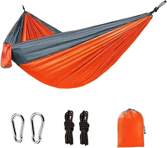 Hammock Outdoor Lightweight Double Nylon Camping Hammock with Hanging Straps Perfect for Backpacking Travel Beach Yard and Garden Quick-Opening(Orange)