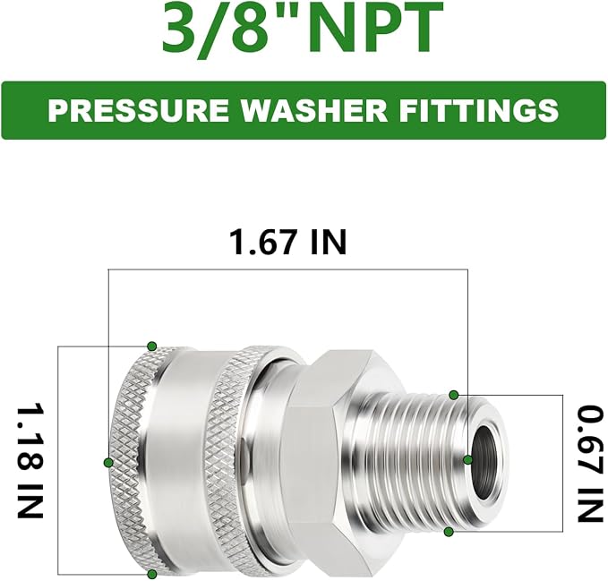 TAISHER 4PCS 304 Stainless Steel 3/8" Male NPT High Pressure Washer Quick Connect Coupler for Pressure Washing Gun Hose Accessories