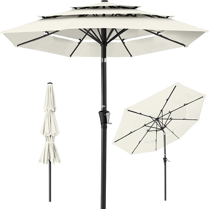 Best Choice Products 10ft 3-Tier Market Patio Umbrella, Outdoor Sun Shade with Tilt, Crank Lift, 8 Ribs for Backyard, Deck, Poolside