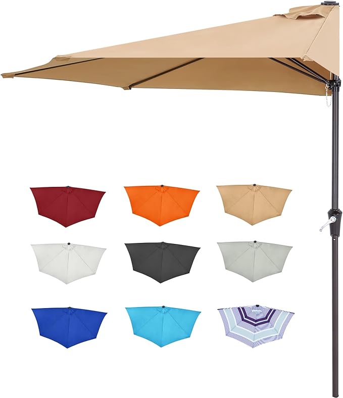 ABCCANOPY Patio Umbrella 9FT - Outdoor Half Umbrellas for Patio, Backyard, Garden, Deck (Khaki)