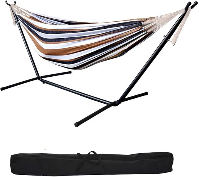Swing Hammock with Double Space Saving Steel Stand, 2-Person Hammock with Portable Carrying Bag for Garden Yard Porch Patio & Indoor,Capacity 450 Pounds,US Shipping, 102.4x42.1x39.4 In