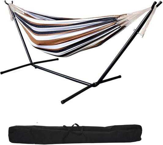 Swing Hammock with Double Space Saving Steel Stand, 2-Person Hammock with Portable Carrying Bag for Garden Yard Porch Patio & Indoor,Capacity 450 Pounds,US Shipping, 102.4x42.1x39.4 In