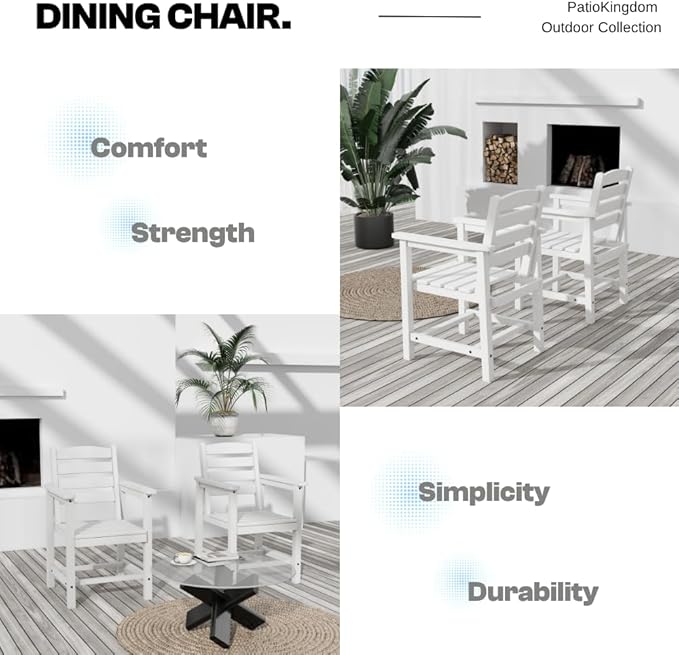 Outdoor HDPE Dining Set 5 Pieces, Patio Table with Umbrella Hole and 4 Chairs, All Weather Patio Furniture for Lawn, Garden, Backyard, Deck, Poolside, Heavy Duty Outdoor Dining Table and Chairs, White