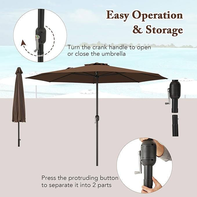 12FT Patio Umbrella, Outdoor Table Umbrella with Crank Handle, 8 Sturdy Ribs, Sun-protection & Waterproof Canopy, Top Air Vent, Market Umbrella for Garden, Lawn, Deck, Backyard, Poolside