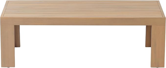 Christopher Knight Home Evan 14.96" Height Outdoor Coffee Table, Acacia Wood Accent Table with Slatted Panel Design, Modern Patio Table for Garden Balcony, Low Maintenance Patio Furniture, Light Teak
