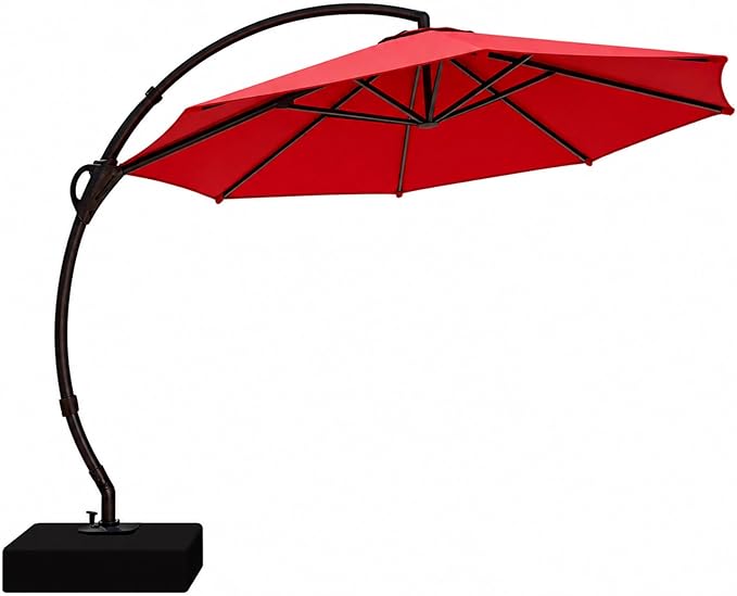LAUSAINT HOME Outdoor Patio Umbrella with Base included, Deluxe Curvy Cantilever Umbrella Heavy Duty Offset Hanging Umbrella