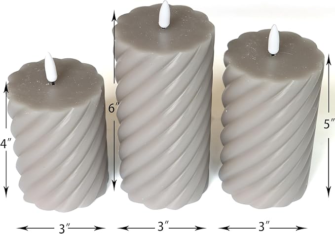 Battery Operated Flameless LED Candles with Remote Timer Real Wax Pillar Candles Electric Flickering Decorative Grey Wax Candles for Home Wedding Party Centerpiece Christmas Decor 3 PCS 3”X 4”, 5”, 6”