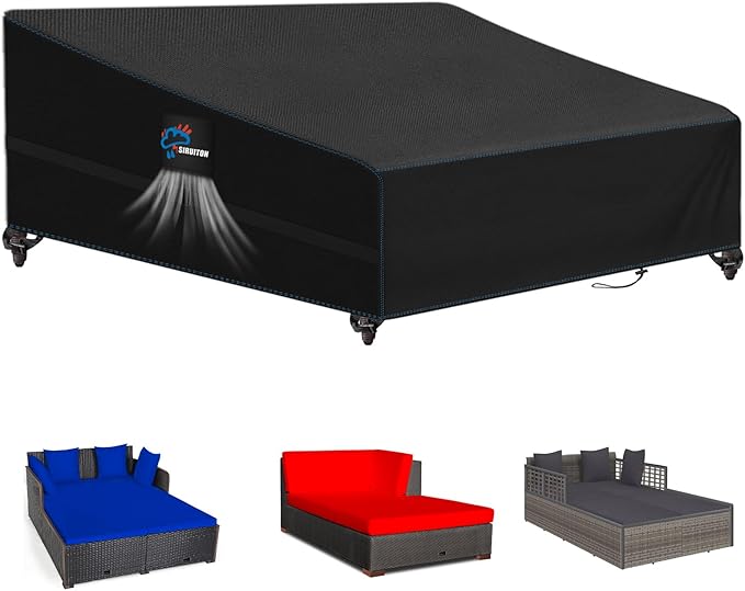 SIRUITON Garden Patio Rattan Daybed Cover Patio Bed Cover 69" W x 71" D x 31.5" H,Heavy Duty 420D Oxford Waterproof Outdoor Double Sofa/Patio Bed Lounger Covers