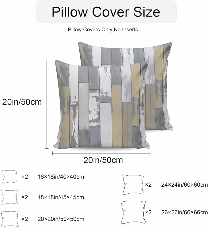 Yellow Gray Outdoor Pillow Covers 26x26 Inch Throw Pillow Covers Set of 2 Waterproof Decorative Pillow Cases Rustic Vintage Shabby Mottled Wood Grain Cushion Covers for Patio Furniture Garden Couch