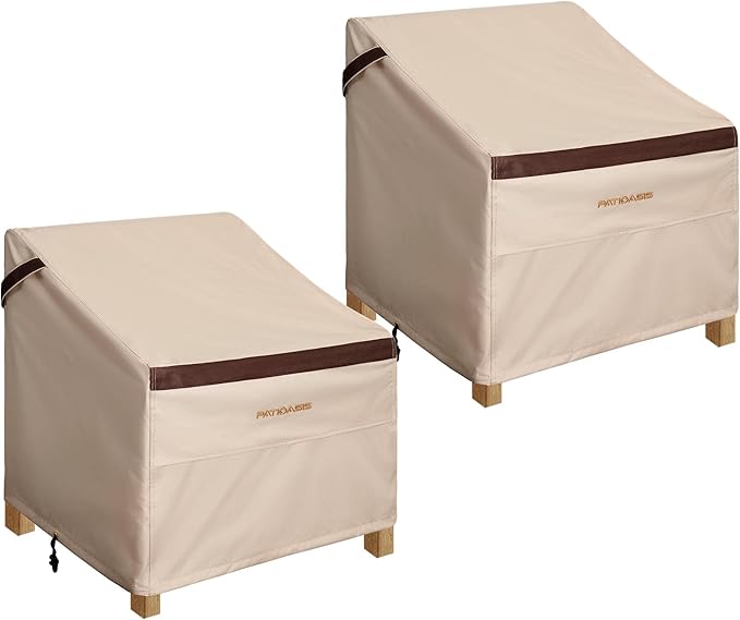 2 Pack Patio Chair Covers 32"W x 37"D x 36"H - 600D Heavy Duty Waterproof Weatherproof, UV Resistant Outdoor Lawn Furniture Covers, Beige Wicker Outdoor Chairs Covers
