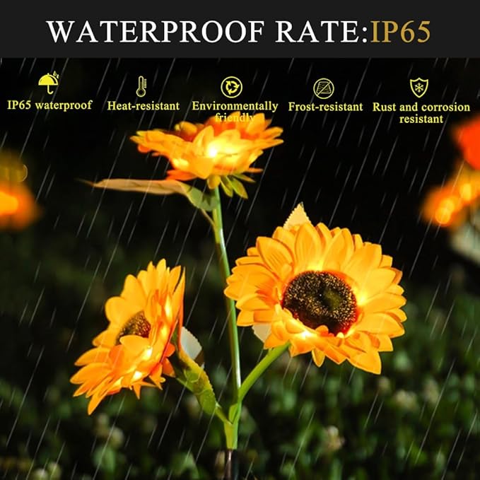 Solar Lights Outdoor, Decorative Animal & Flower Shaped Landscape Lights with Warm/Colorful LED, Auto On/Off Waterproof Solar Powered Decor for Yard Lawn Patio Gift Idea (Warm-Sunflower-2pack)