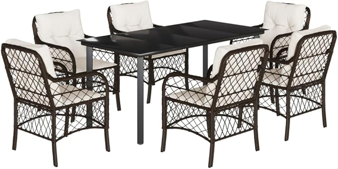Patio Furniture Sets,Outdoor loveseat,Patio Conversation Sets,7 Piece Patio Dining Set with Cushions Brown Poly RattanSuitable for Patio, Garden, Gazebo Low