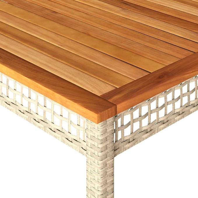 vidaXL Patio Table, Outdoor Dining Table, Patio Furniture, Rectangular Garden Table for Lawn Backyard, Beige Poly Rattan Acacia Wood