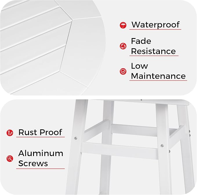 Costaelm Patio Bistro Table, 37" Counter Height Round Patio Cocktail Bar Table with Umbrella Hole, Outdoor Bistro Dining Pub Table for Front Porch Deck Backyard Garden, White
