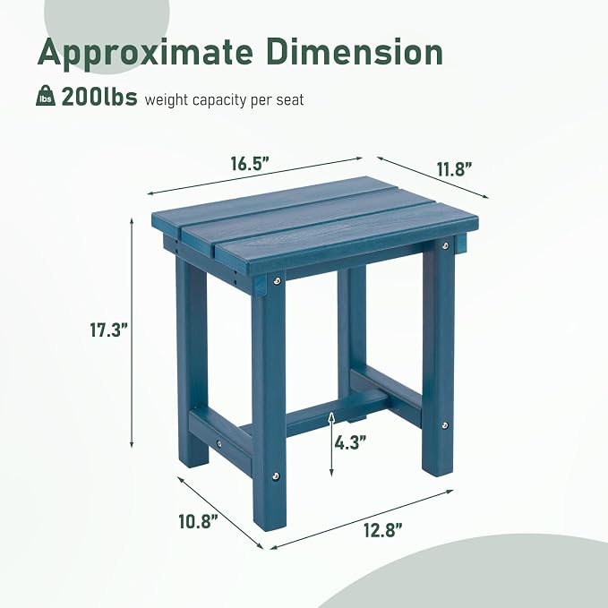 Furnimart 16.5" Adirondack Square Outdoor Side Table, Extra-Thick HDPE Weather-Resistant Teal Blue Small Patio End Table for Garden, Balcony, Yard, Deck, Poolside(Teal Blue)