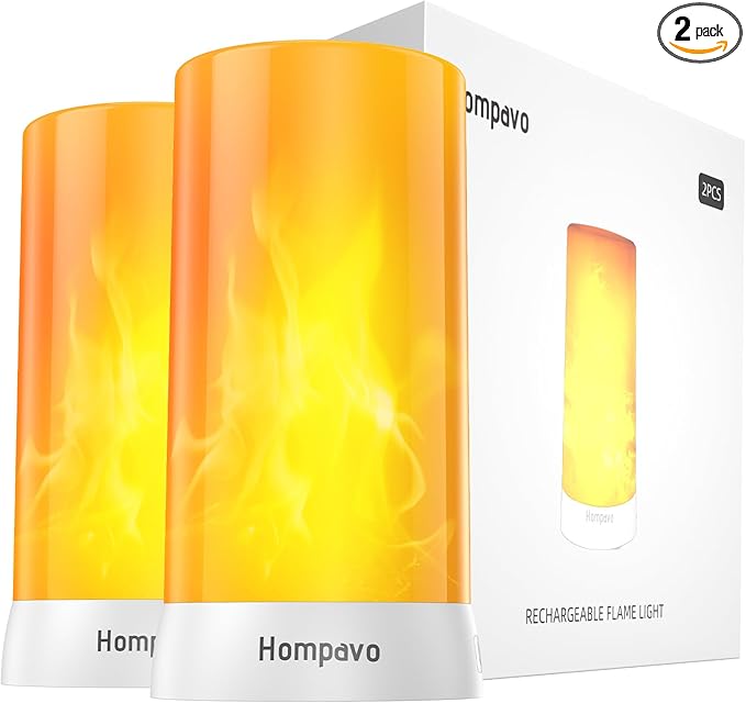 Hompavo 【Upgraded】 LED Flame Lights, 4-Mode Rechargeable Battery Operated Flameless Candles, Waterproof Pillar Flickering Lanterns for Living Room Bathroom Patio Wedding Party Christmas Home Decor