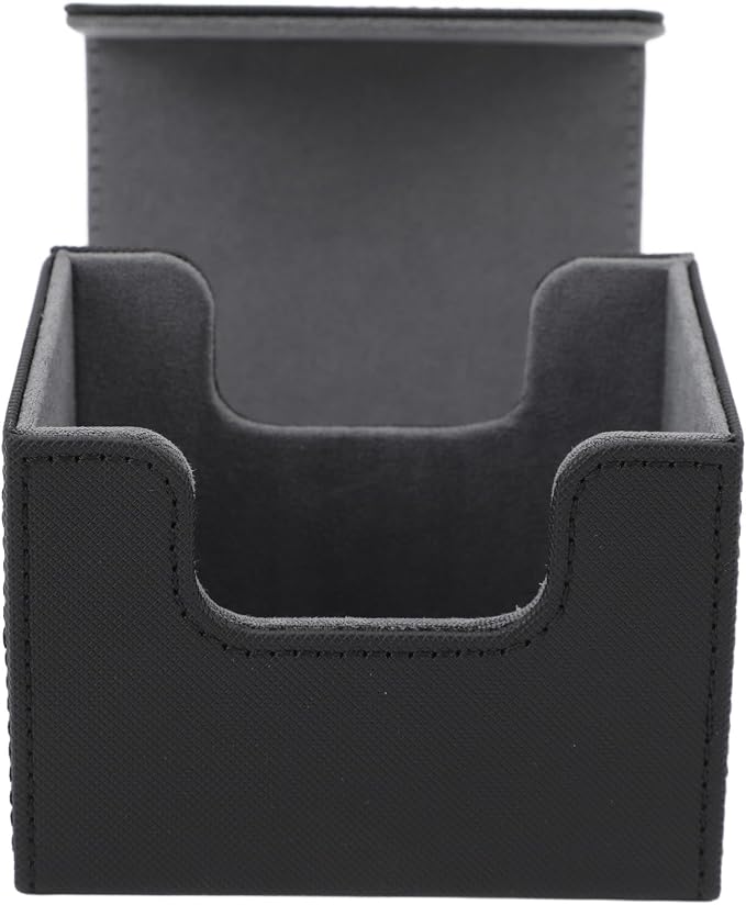 PU Leather Card Deck Box with Magnetic Flap Lid, Large Capacity Card Storage Box/Cover for Tarot Cards and Game Cards, Protective Deck Holds 100, Black (Black)