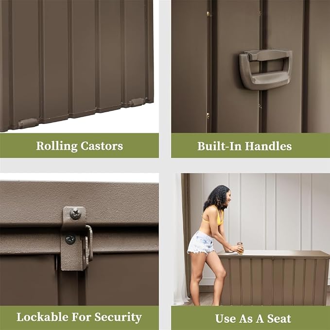 Large 120-Gallon Waterproof Outdoor Storage Box for Patio, Deck, or Poolside – Durable Weather-Resistant Design with Lockable Lid (200 Gallon (Dark Brown))