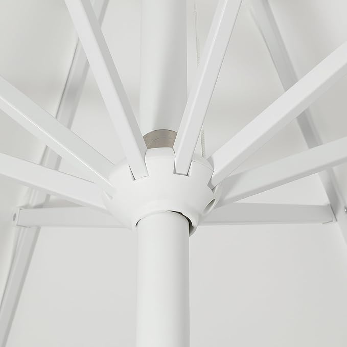 JONATHAN Y Tracy 9 ft. Outdoor Patio Umbrella with Scalloped Edge, Coastal Market Table Umbrella with Crank Lift and Tilt, 8 Sturdy Ribs UV Resistant for Pool, White, White Pole UMB1002D