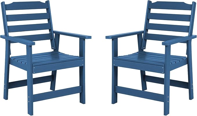 FUNBERRY Outdoor Dining Chairs Set of 2, HDPE Patio Chairs for Outside | Wood-Grain, HDPE All Weather, No Rot or Rust or Crack, UV Fade Shield, 330LBS Weight Capacity, Easy-Clean for Outside