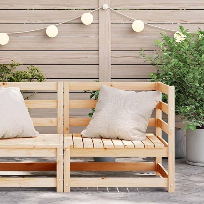 Brown Solid Pine Outdoor Corner Sofa 27.6x27.6 Modular Patio Sectional for Balcony, Backyard and Garden Seating