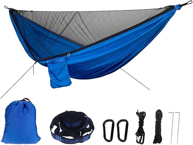 Hammocks for Outside 2 Person with Net, Camping Hammocks for Trees, Portable Hammock Chair with Carabiners Foldable, Parachute Hammocks, for Travel Patio Garden