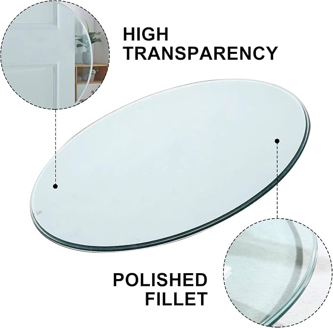 48 Inch Round Tempered Glass Table Top, 0.35 Inch Thick Clear Circular Tabletop with 6 Anti-Slip Rubber Rings, Replacement for Dining & Kitchen and Patio Table