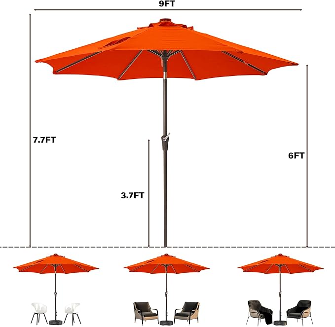 9FT Solar-Powered LED Patio Umbrella with Tilt Crank,Outdoor Market Umbrella with 32 Lights,Sunshade for Deck, Garden and Pool